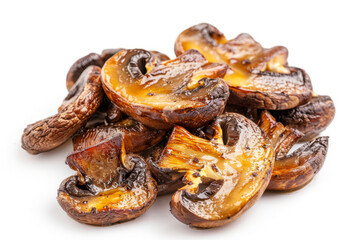 Obraz premium Pile of sliced roasted sliced champignons isolated on white background