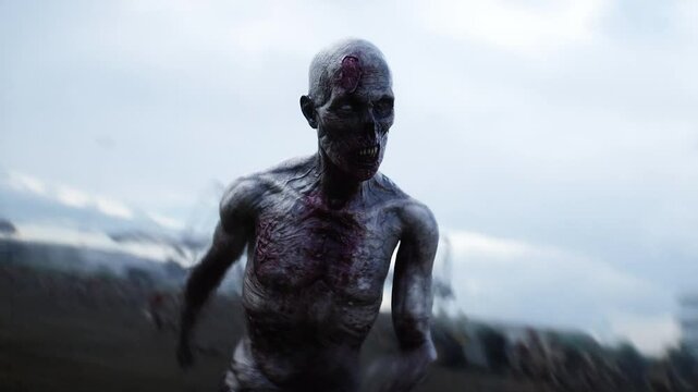 Funny zombie dancing. Apocalyptic concept.