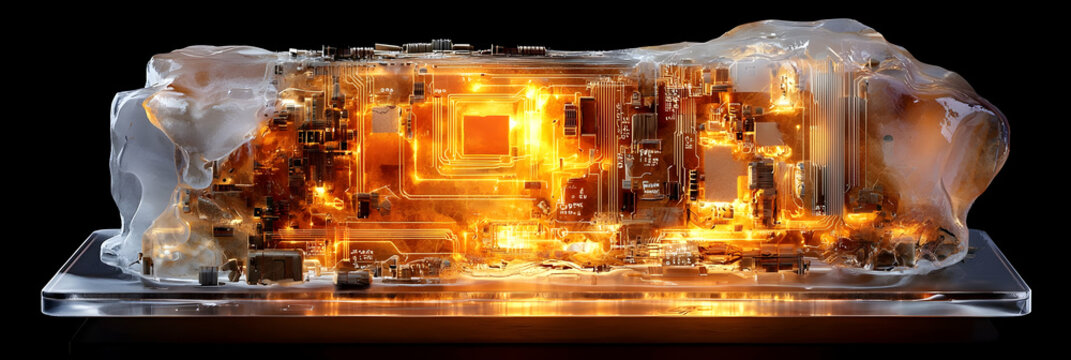 Glowing Orange Circuitry Embedded in Crystal - Powered by Adobe