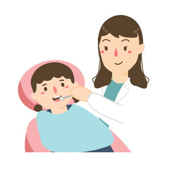 Illustration of a Pediatric Dental Checkup, Dentist Checks the Child's Teeth