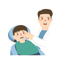 Male dentist examines kids teeth