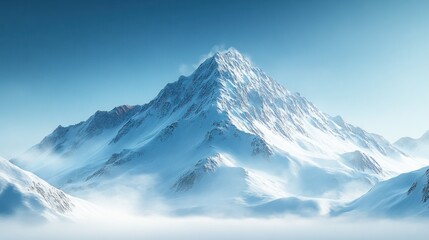 Obraz premium Snowy Mountain Peak, Sunrise, Misty Valley
