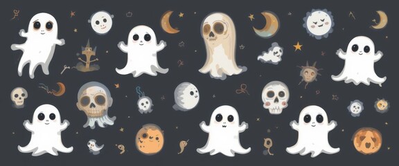 Whimsical Halloween Ghosts and Skulls Cute Spooky Pattern for Kids