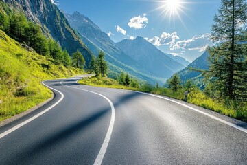 Fototapeta premium Winding Mountain Road Under Sunny Sky