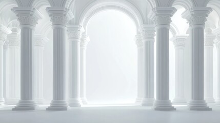 Naklejka premium Ancient Columns Elegant Hallway, Interior Architecture, Light and Shadow, Background Image