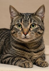 Beautiful Close-Up Photograph of a Tabby Cat with Striking Green Eyes, Perfect for Pet and Animal Lovers Seeking Feline Companionship Images