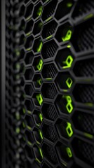 A close up view of a honeycomb grill with lights