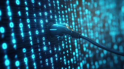 Charging Plug Connecting to Binary Code Background