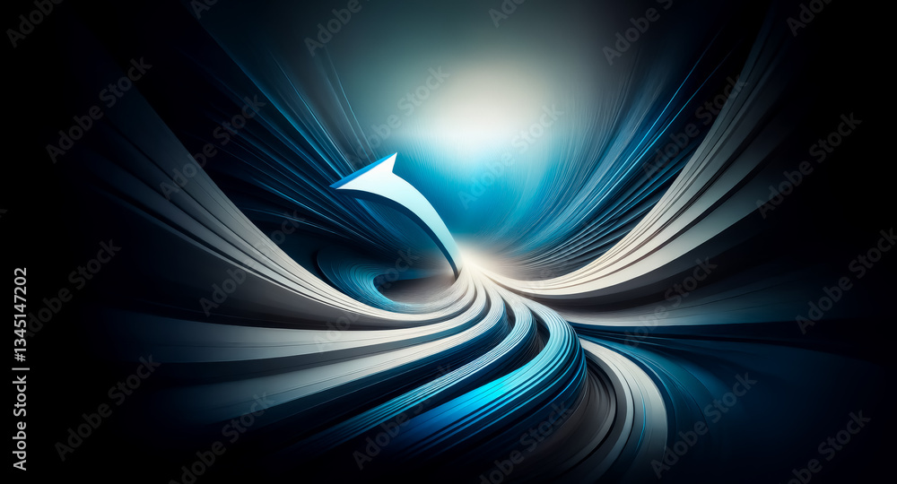 Poster abstract artwork featuring dynamic swirling blue and white lines against a dark backdrop, creating a