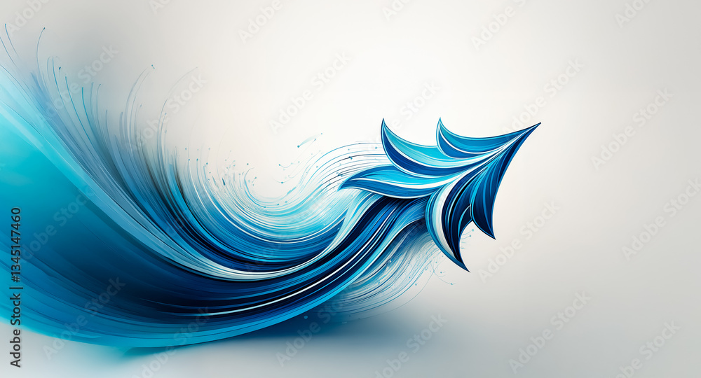 Poster abstract blue arrow surges upward with dynamic, fluid motion against a clean, bright backdrop. a sen