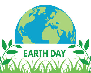 Celebrate Earth Day with this vibrant illustration featuring a partial view of the Earth above stylized grass and small green plant shoots.