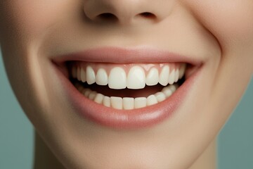 Obraz premium Bright smile of a young person showcasing healthy teeth and joyful expression against a light background