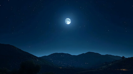 Pixelated Night Landscape With Moon And Mountains