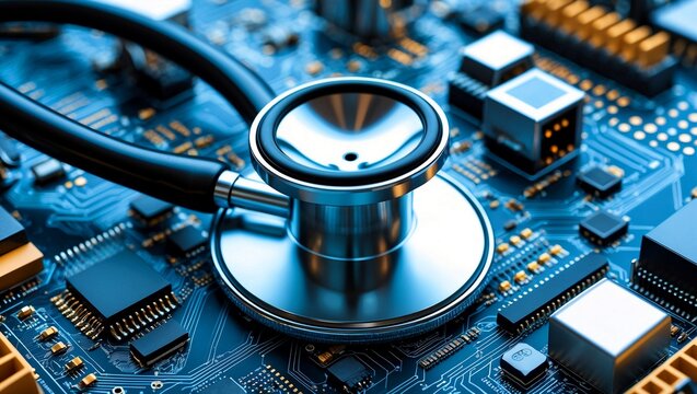 Stethoscope and circuit board merging healthcare with technology