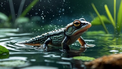 Fototapeta premium Tiny tadpole swimming symbolizing life and metamorphosis