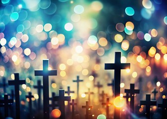 Abstract Black and White Crosses Bokeh Background Stock Photo
