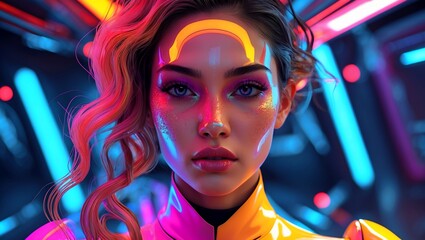 Obraz premium Vibrant futuristic portrait of a woman in color