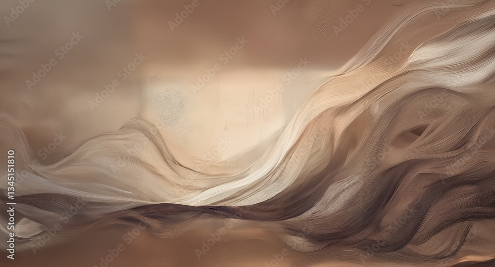 Poster abstract flowing lines in beige and brown tones create a soft, smooth, and elegant visual texture. t