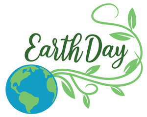 Obraz premium This visually appealing Earth Day graphic features stylized text with a small globe and a decorative leaf wreath, perfect for promoting environmental awareness and sustainability.