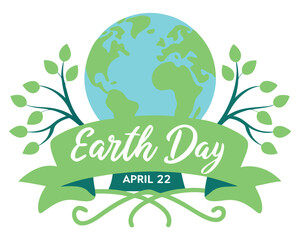 Celebrate Earth Day on April 22nd with this symbolic illustration of the planet nurturing a growing tree surrounded by vibrant green leaves, emphasizing environmental awareness.