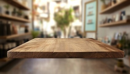Fototapeta premium Wooden table top in a store interior