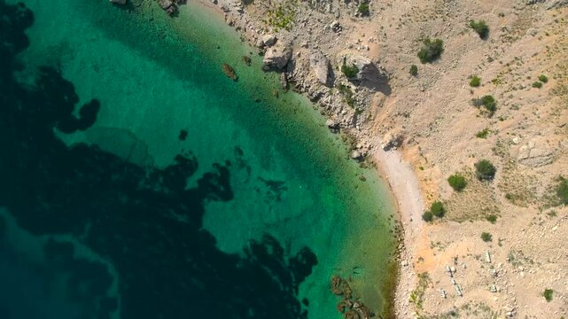 Drone fly over croatian sand beach