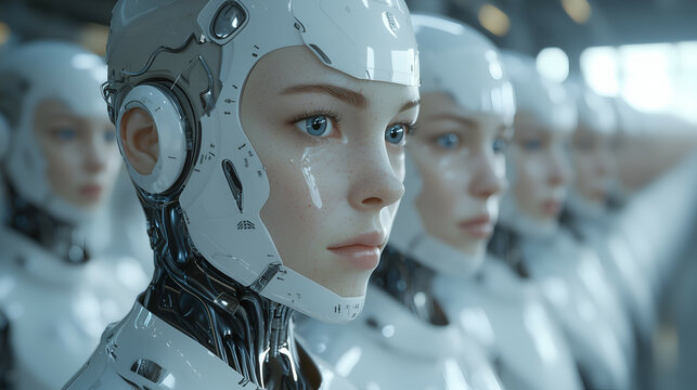 Futuristic Robot Portrait: Hyper-Realistic Female Android with Advanced AI in Cybernetic 3D Rendering