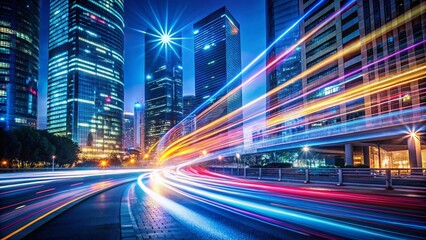 Obraz premium Abstract Light Trails, Cityscape Night Photography, Long Exposure, Urban, Modern Design