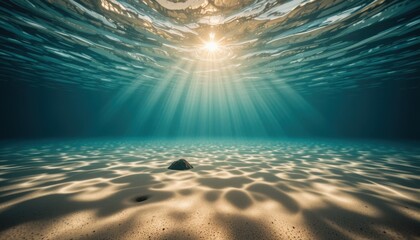 Serene Underwater Scene Sunbeams Dancing on Ocean Floor