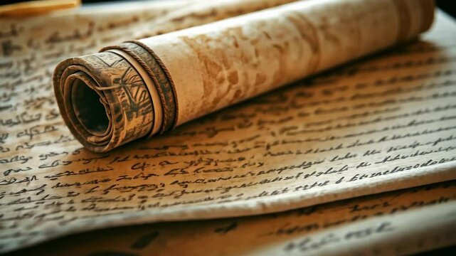 Ancient scroll with hebrew text on weathered paper International Public Domain Day