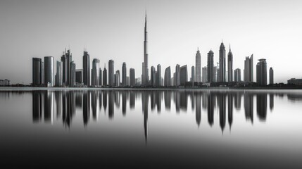 Fototapeta premium Dubai Skyline Reflection in Calm Water