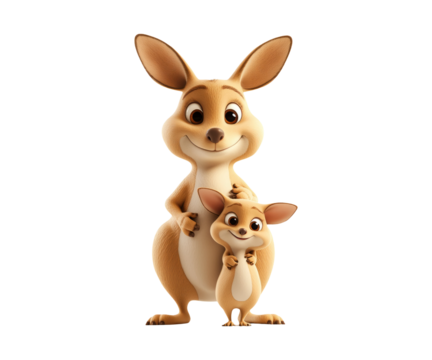 Cute Cartoon Kangaroo with Baby in Vibrant Colors and Friendly Expressions
