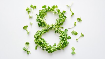 Number 8 made of fresh arugula leaves isolated on white background