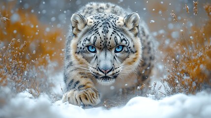Snow Leopard in Snowy Meadow (1)
