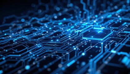 Futuristic Circuit Board Glowing Blue and Silver Technology Design