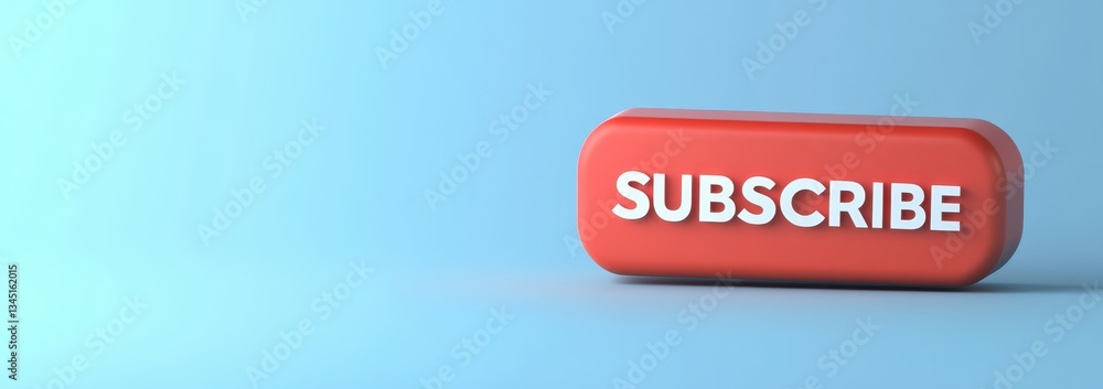 Poster red subscribe button floating on light blue background
