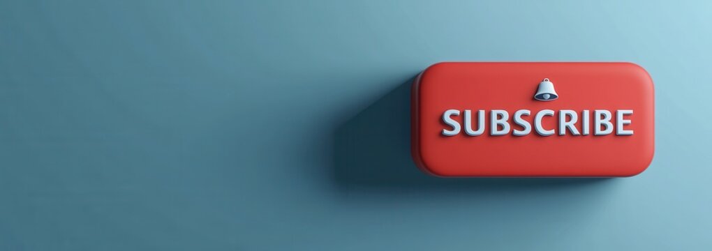 Subscribe button with notification bell on blue background - Powered by Adobe