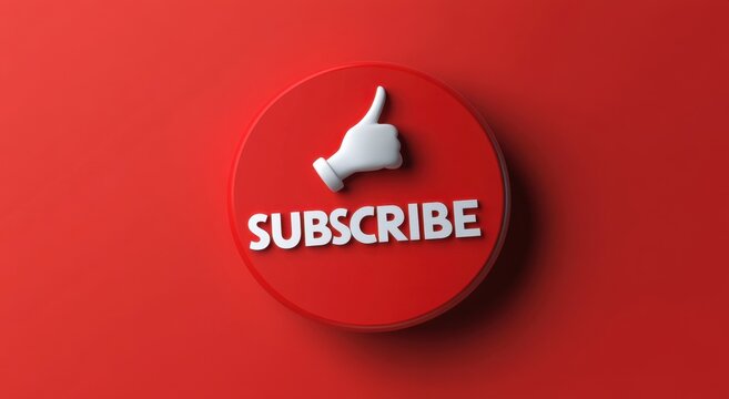 Subscribe button with thumbs up icon on red background