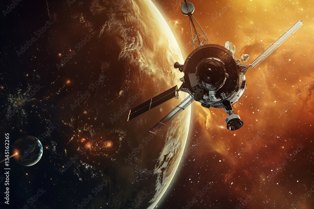 Aufkleber Exploring the Cosmos with a Dynamic Spacecraft and Distant Planets Generative AI