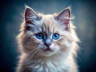 Adorable Blue Ragdoll Kitten with Striking Eyes - High Resolution Stock Photo