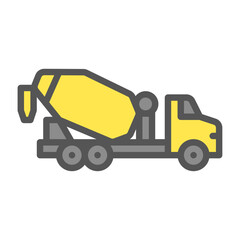 Cement Mixer truck filled outline icon. cement mixer colour line illustration