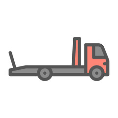 Tow Truck filled outline icon. towing truck colour line illustration
