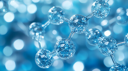 Molecular Chemistry Background: Abstract Blue Structure of Shiny, Transparent Atoms and Biomolecules in Nanotechnology and Scientific Research