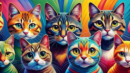 Obraz premium Adorable Easy Cat Face Drawings: Panoramic Collection of Simple Kitten Illustrations for Beginners