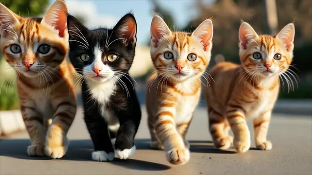 Like the Four Musketeers: cute, gentle, affectionate and very self-confident kittens, moving straight to the camera without fear or doubt