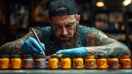 Obraz premium Tattoo artist working in a shop