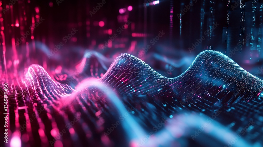 Aufkleber abstract data waves with neon glow: technology and futuristic concepts