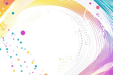 Colorful background with white dots and curved lines, colorful circles, light stripes, abstract shapes in the form of an arch on a white background Generative AI