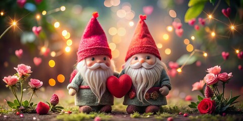 Adorable Valentine's Gnomes Couple Portrait - Romantic Festive Gnomes