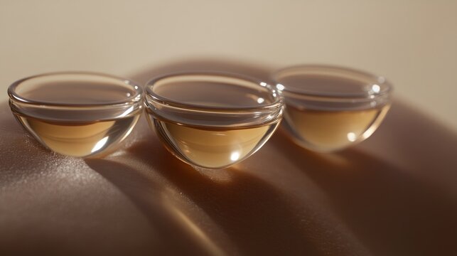 Three Glass Bowls with Liquid on a Smooth Surface Minimalist Photography Product Display Bea